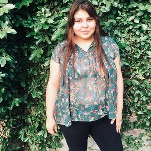 Everly for Francesca's Floral Babydoll Sheer Top